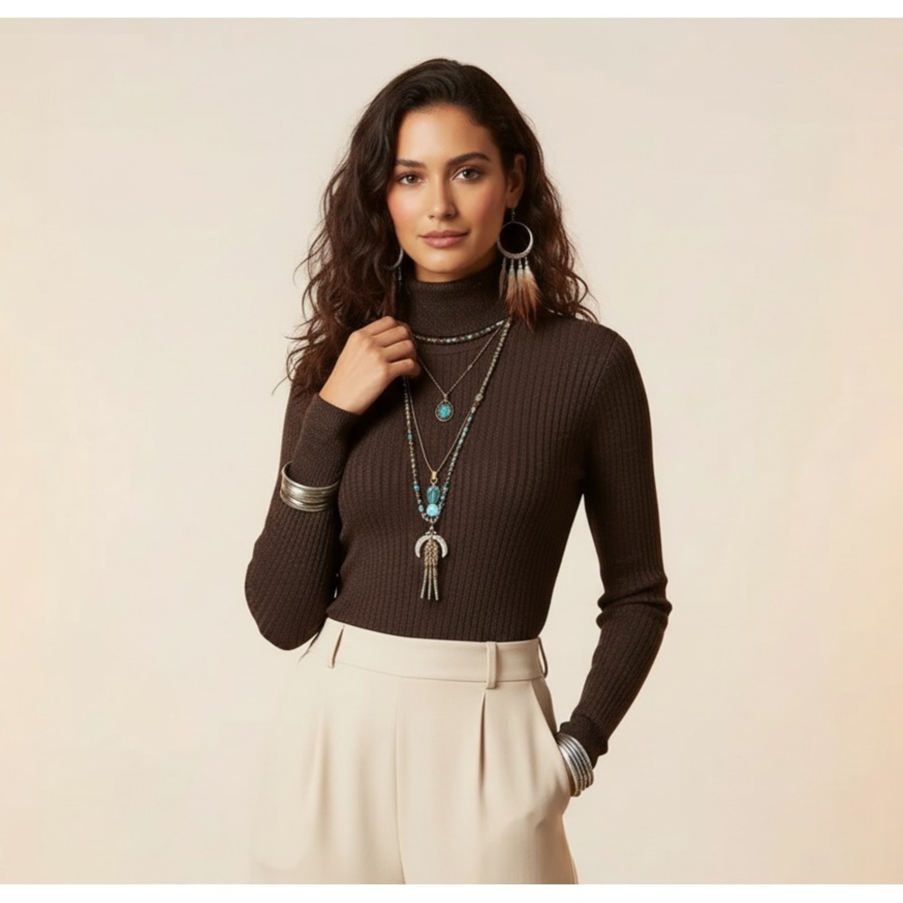 Ralsey S Sweater Brown Metallic Ribbed Classic Academia Minimalist Quiet Luxury